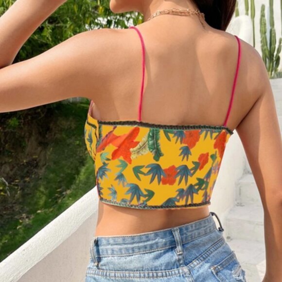Vacation Vibes Tropical Print Tie Front Cami Top - Picture 2 of 5